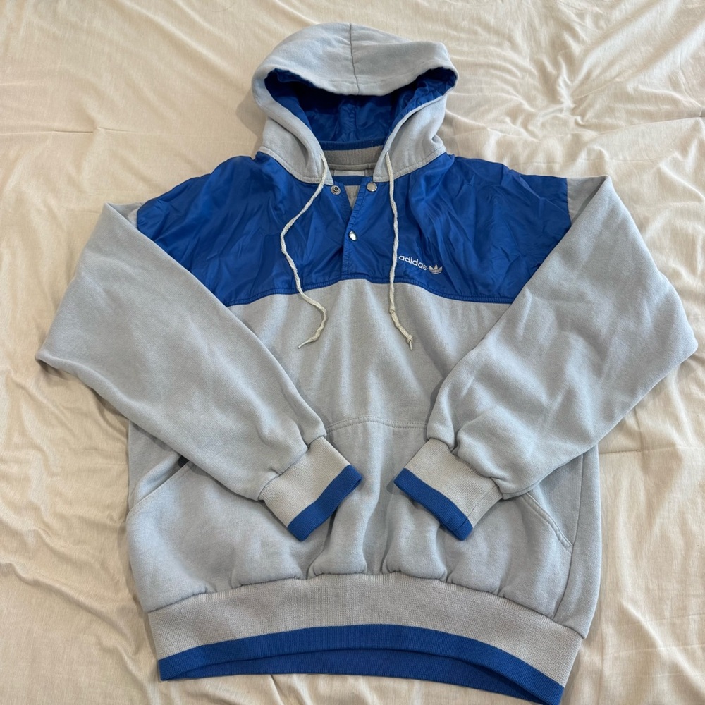 Adidas Vintage 80s Trefoil Snap Up Hoodie - Gray / Size Medium